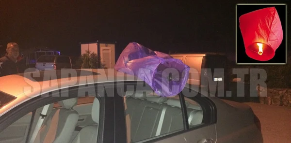 'Dilek Balonu' Otomobilin Üzerine Düştü