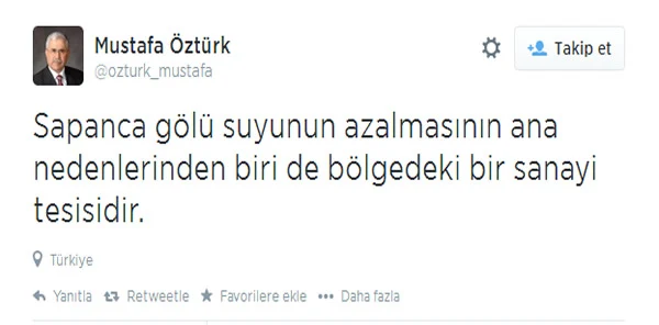 Müşteşardan Sapanca Gölü Tweet'i