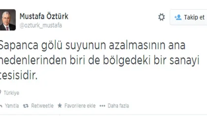 Müşteşardan Sapanca Gölü Tweet'i
