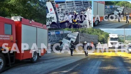 Tır, Emniyet Şeridinde Duran Tüp Yüklü Kamyona Çarptı 1 Yaralı