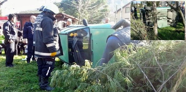Ağaca Çarpan Otomobil Takla Attı