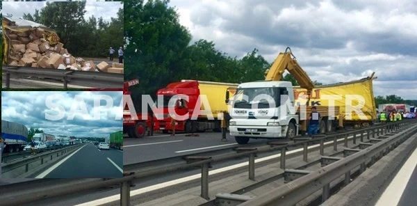 TEM Otoyolu Kartepe Mevkinde Tır Devrildi : 4 Yaralı