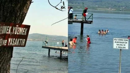 Sapanca Gölünde İki Farklı Uyarı Tabelası