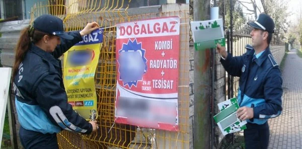 İzinsiz Asılan Tabelalar Sökülüyor