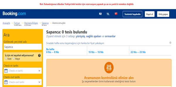 Bookıng'e Engel Sapanca'yı da Etkiledi