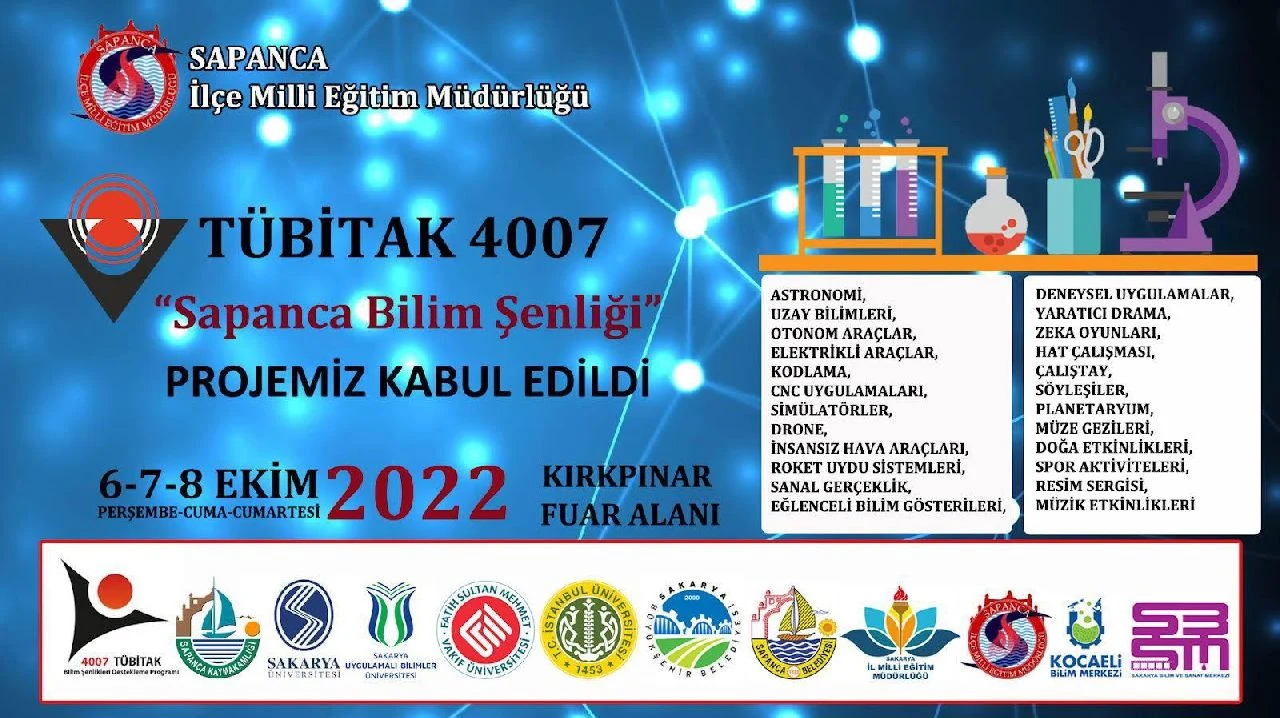 TÜBİTAK 4007 Sapanca Bilim Şenliği Düzenlenecek