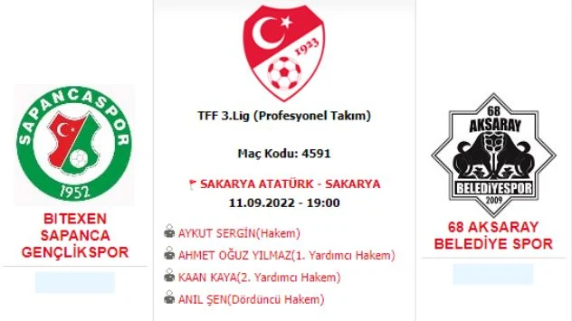 Sapanca Gençlikspor - 68 Aksaray Belediyespor Maçı Tv264'de