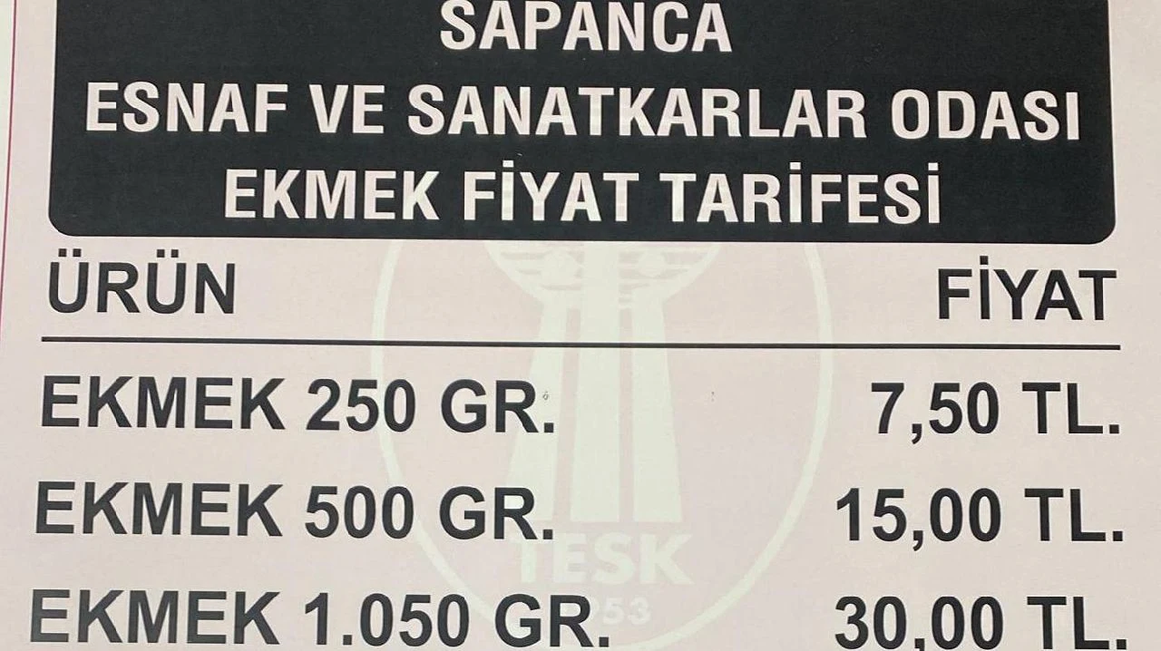 Sapanca'da Ekmek 3 Temmuz İtibariyle 7.5 Liradan Satılacak