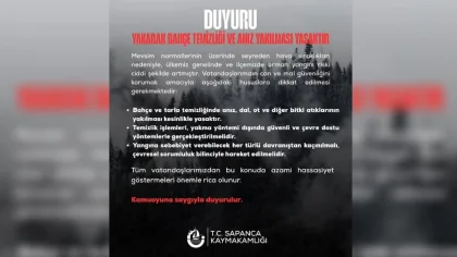 Sapanca Kaymakamlığından Duyuru