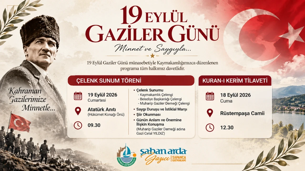 Sapanca'da 19 Eylül Gaziler Günü Programı Belli Oldu