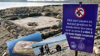 SULAR ÇEKİLİNCE TARİHİ YAPI DAHA DA GÖRÜNÜR OLDU